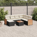 vidaXL Set mobilier de grădină cu perne, 8 piese, negru, poliratan