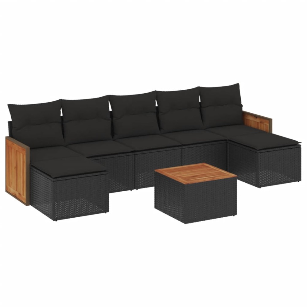 vidaXL Set mobilier de grădină cu perne, 8 piese, negru, poliratan