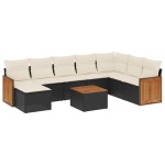vidaXL Set mobilier de grădină cu perne, 9 piese, negru, poliratan