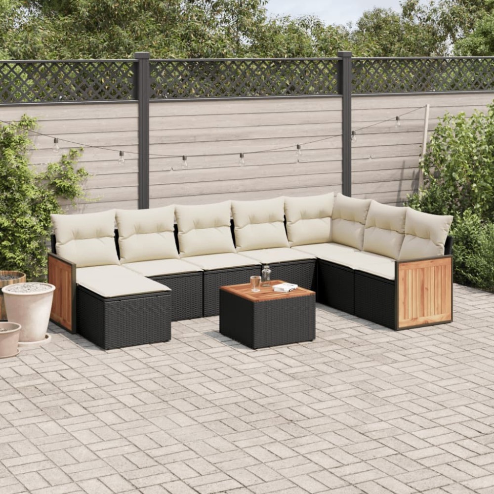 vidaXL Set mobilier de grădină cu perne, 9 piese, negru, poliratan