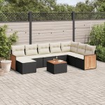 vidaXL Set mobilier de grădină cu perne, 9 piese, negru, poliratan