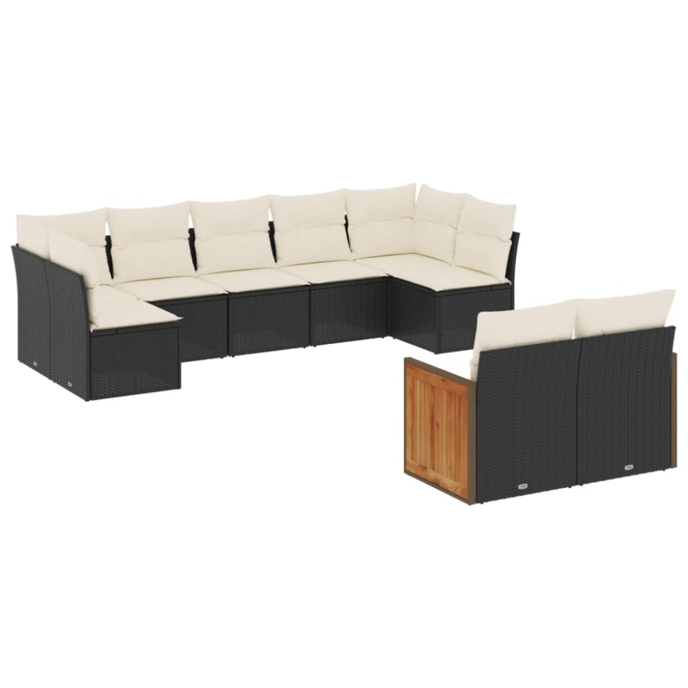 vidaXL Set mobilier de grădină cu perne, 9 piese, negru, poliratan