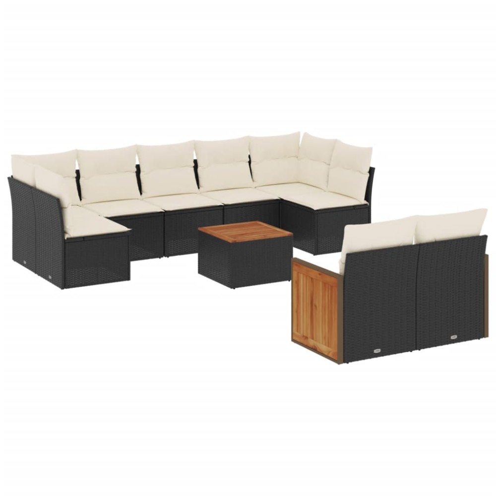 vidaXL Set canapele de grădină cu perne, 10 piese, negru, poliratan