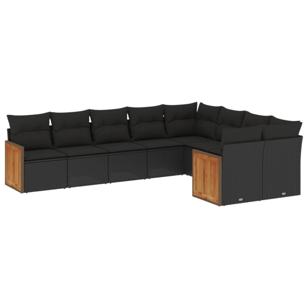 vidaXL Set mobilier de grădină cu perne, 9 piese, negru, poliratan