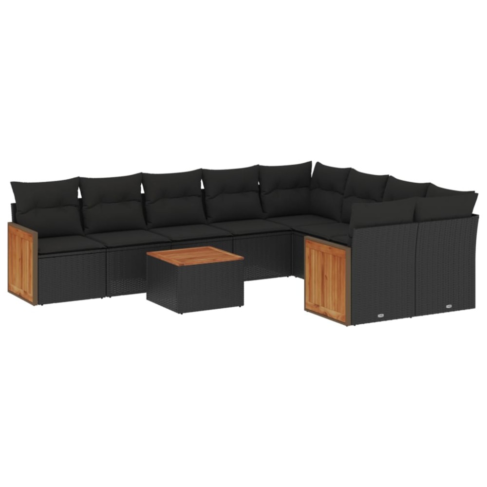 vidaXL Set canapele de grădină cu perne, 10 piese, negru, poliratan