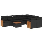 vidaXL Set canapele de grădină cu perne, 10 piese, negru, poliratan