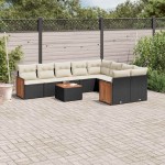 vidaXL Set canapele de grădină cu perne, 10 piese, negru, poliratan vidaXL Set canapele de grădină cu perne, 10 piese, negru, poliratan