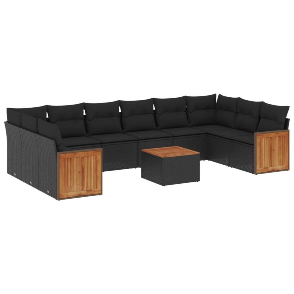 vidaXL Set canapele de grădină cu perne, 11 piese, negru, poliratan