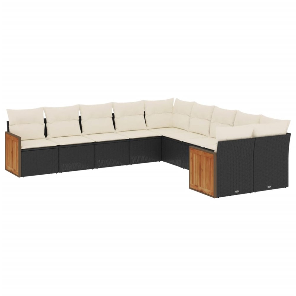 vidaXL Set canapele de grădină cu perne, 10 piese, negru, poliratan