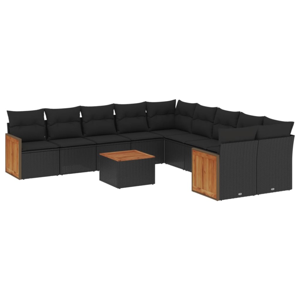 vidaXL Set canapele de grădină cu perne, 11 piese, negru, poliratan