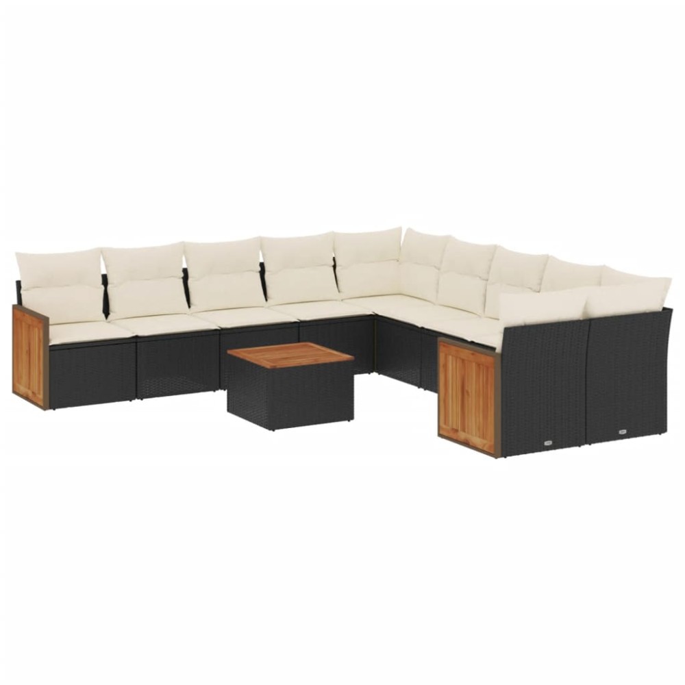 vidaXL Set canapele de grădină cu perne, 11 piese, negru, poliratan