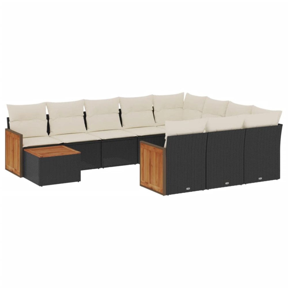 vidaXL Set canapele de grădină cu perne, 11 piese, negru, poliratan