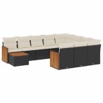 vidaXL Set canapele de grădină cu perne, 11 piese, negru, poliratan