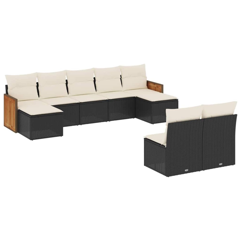 vidaXL Set mobilier de grădină cu perne, 9 piese, negru, poliratan