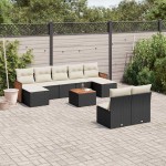 vidaXL Set canapele de grădină cu perne, 10 piese, negru, poliratan