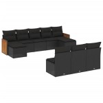 vidaXL Set canapele de grădină cu perne, 10 piese, negru, poliratan