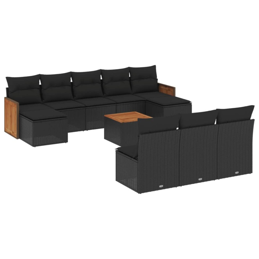 vidaXL Set canapele de grădină cu perne, 11 piese, negru, poliratan