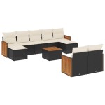 vidaXL Set canapele de grădină cu perne, 10 piese, negru, poliratan