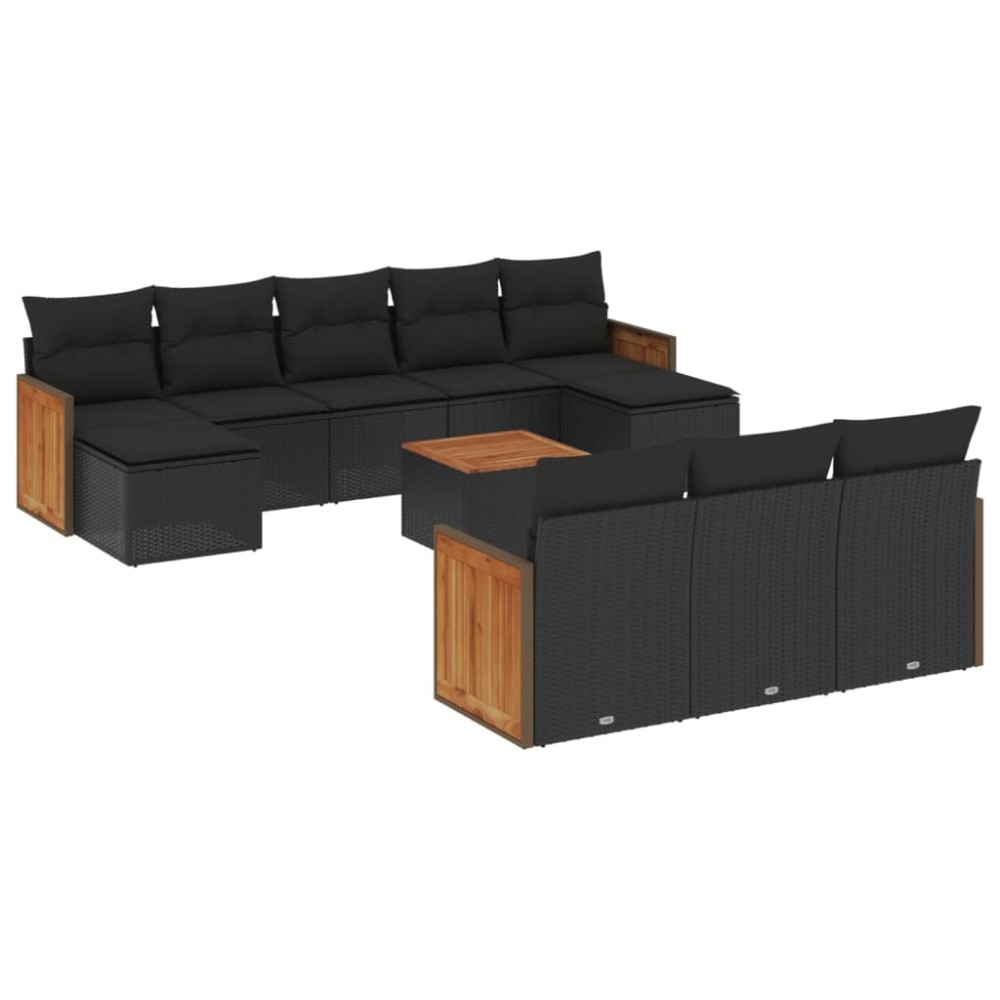 vidaXL Set canapele de grădină cu perne, 11 piese, negru, poliratan