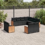 vidaXL Set canapele de grădină cu perne, 11 piese, negru, poliratan vidaXL Set canapele de grădină cu perne, 11 piese, negru, poliratan