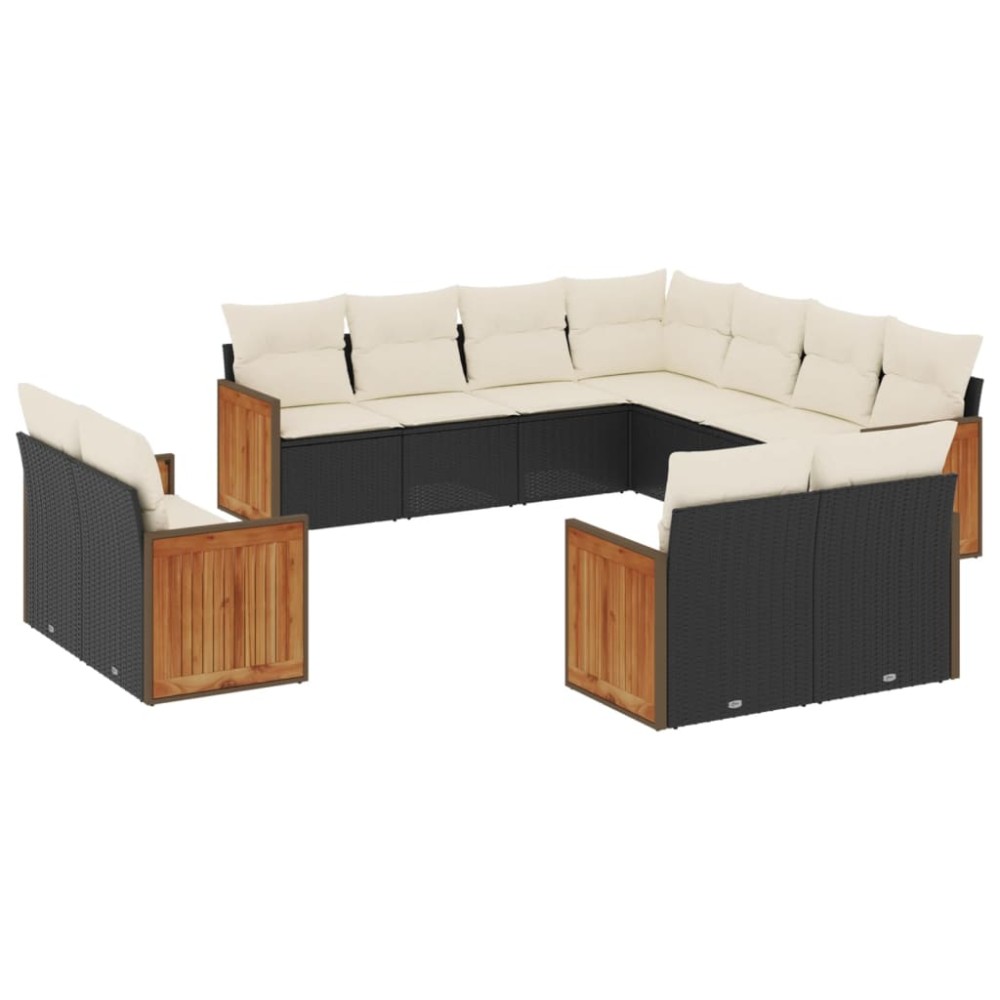 vidaXL Set canapele de grădină cu perne, 11 piese, negru, poliratan