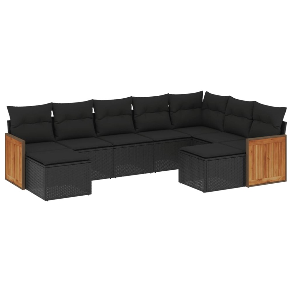 vidaXL Set mobilier de grădină cu perne, 9 piese, negru, poliratan