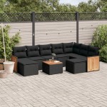 vidaXL Set canapele de grădină cu perne, 10 piese, negru, poliratan vidaXL Set canapele de grădină cu perne, 10 piese, negru, poliratan