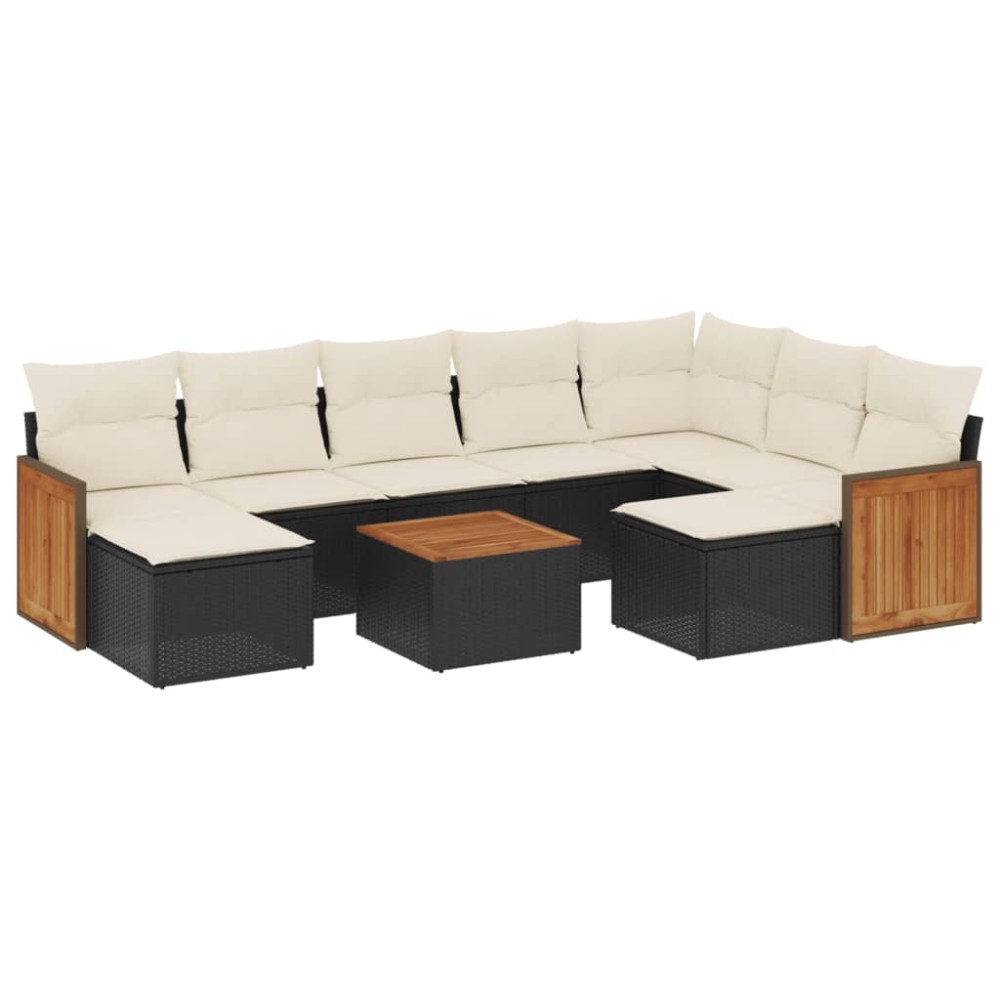 vidaXL Set canapele de grădină cu perne, 10 piese, negru, poliratan