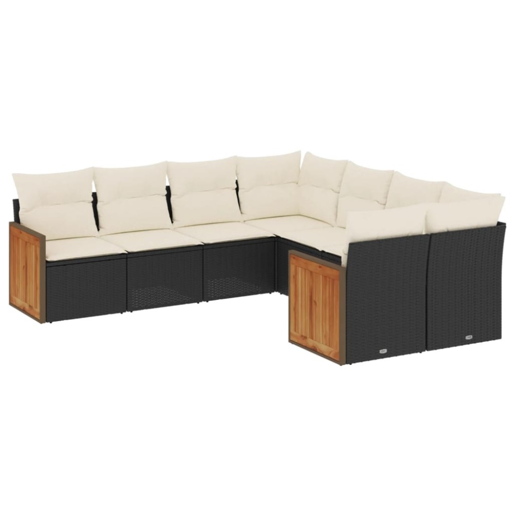 vidaXL Set mobilier de grădină cu perne, 8 piese, negru, poliratan
