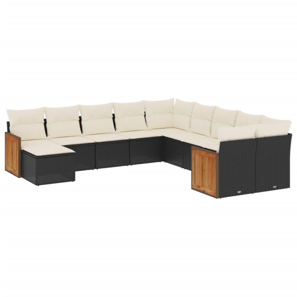 vidaXL Set canapele de grădină cu perne, 11 piese, negru, poliratan