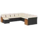 vidaXL Set canapele de grădină cu perne, 11 piese, negru, poliratan