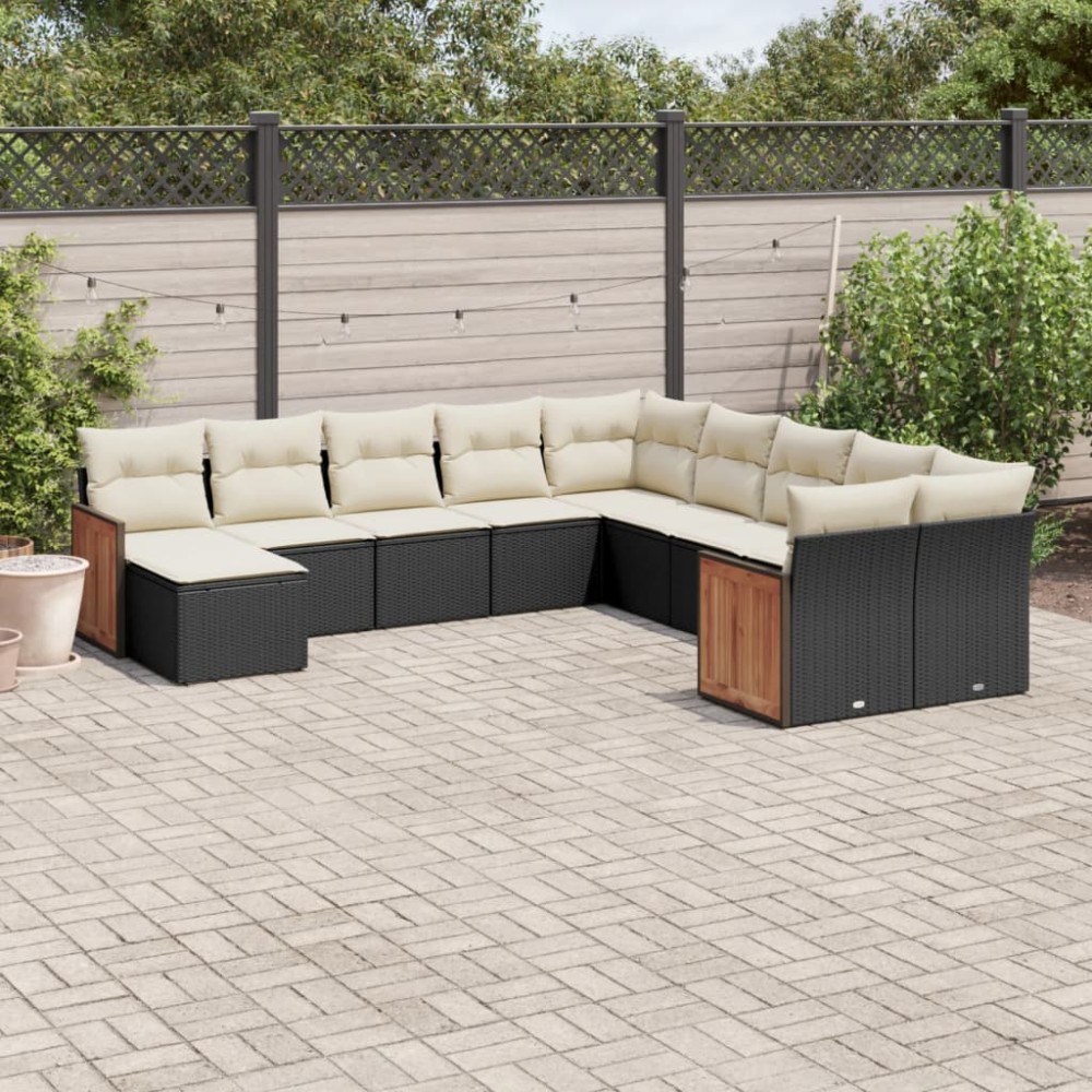 vidaXL Set canapele de grădină cu perne, 11 piese, negru, poliratan