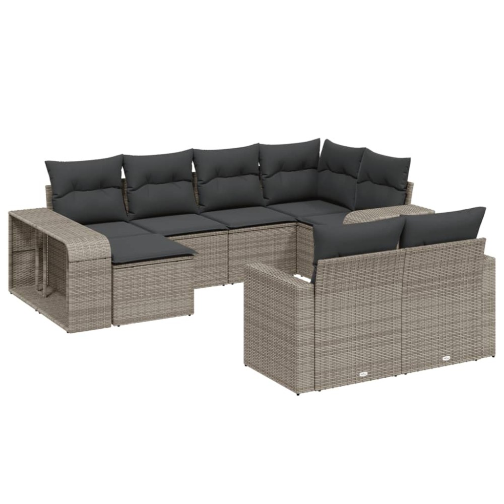 vidaXL Set mobilier de grădină cu perne, 10 piese, gri, poliratan