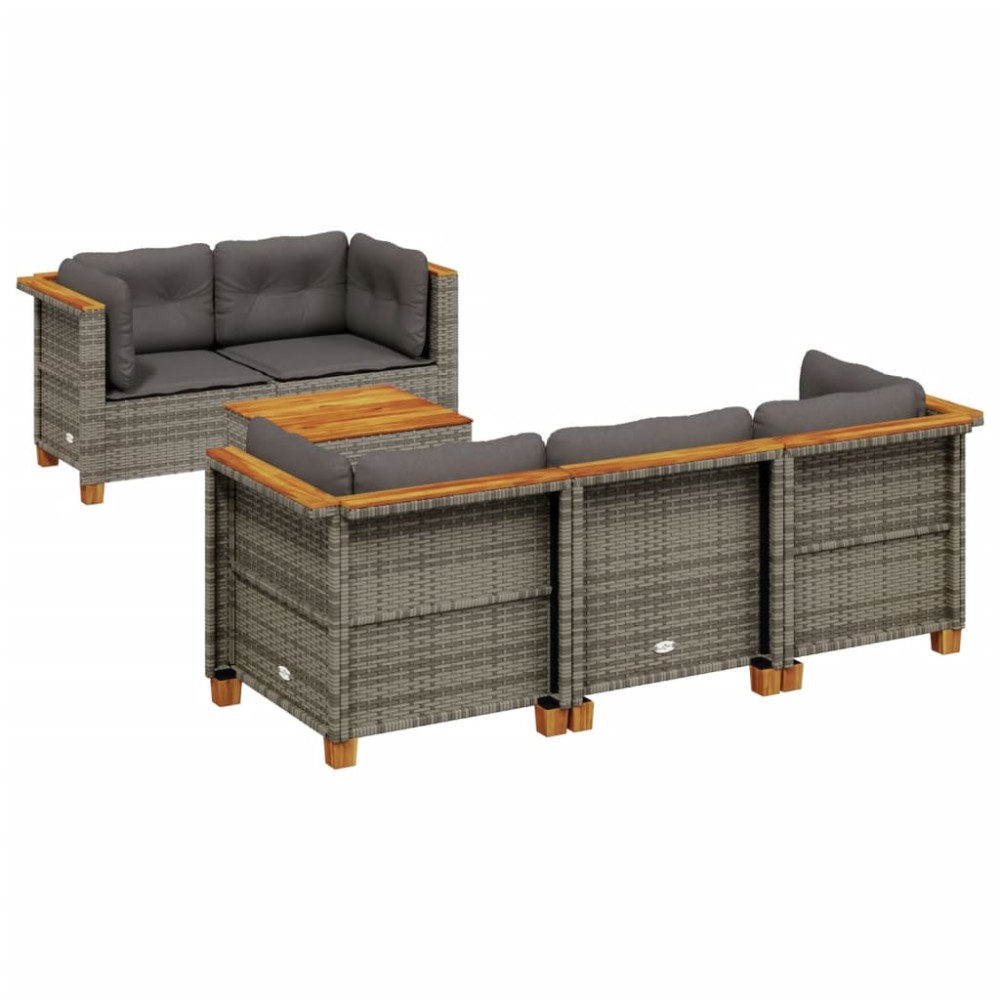 vidaXL Set mobilier grădină cu perne, 6 piese, gri, poliratan