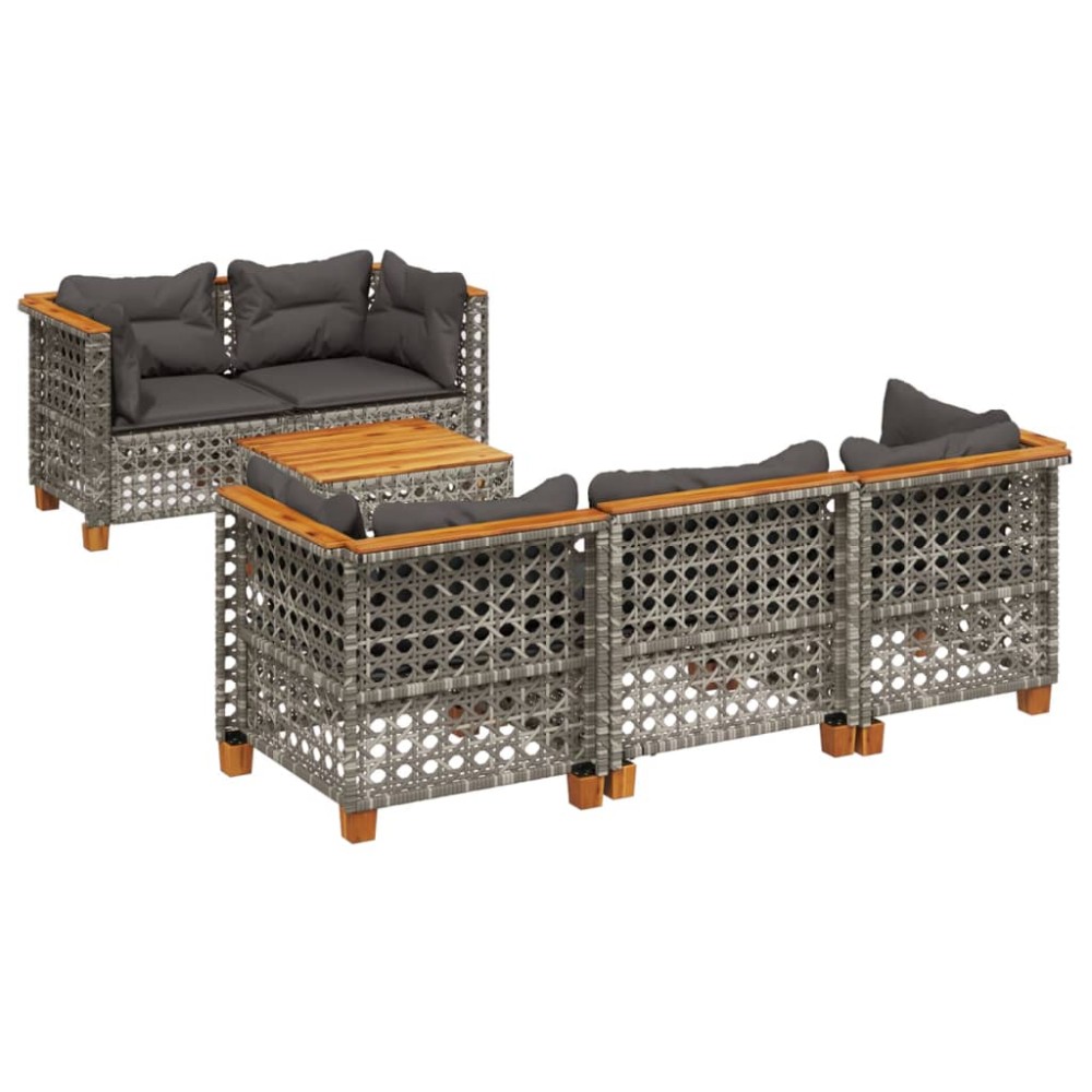 vidaXL Set mobilier grădină cu perne, 6 piese, gri, poliratan