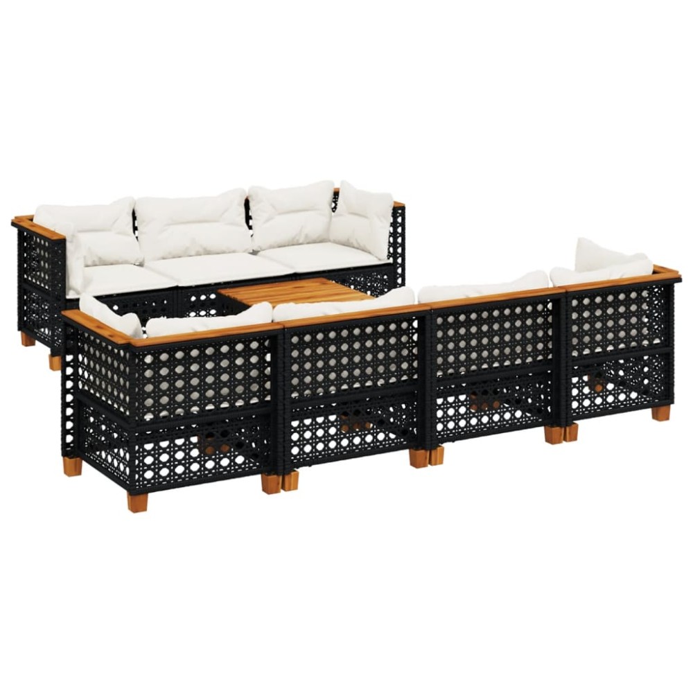 vidaXL Set mobilier de grădină cu perne, 8 piese, negru, poliratan