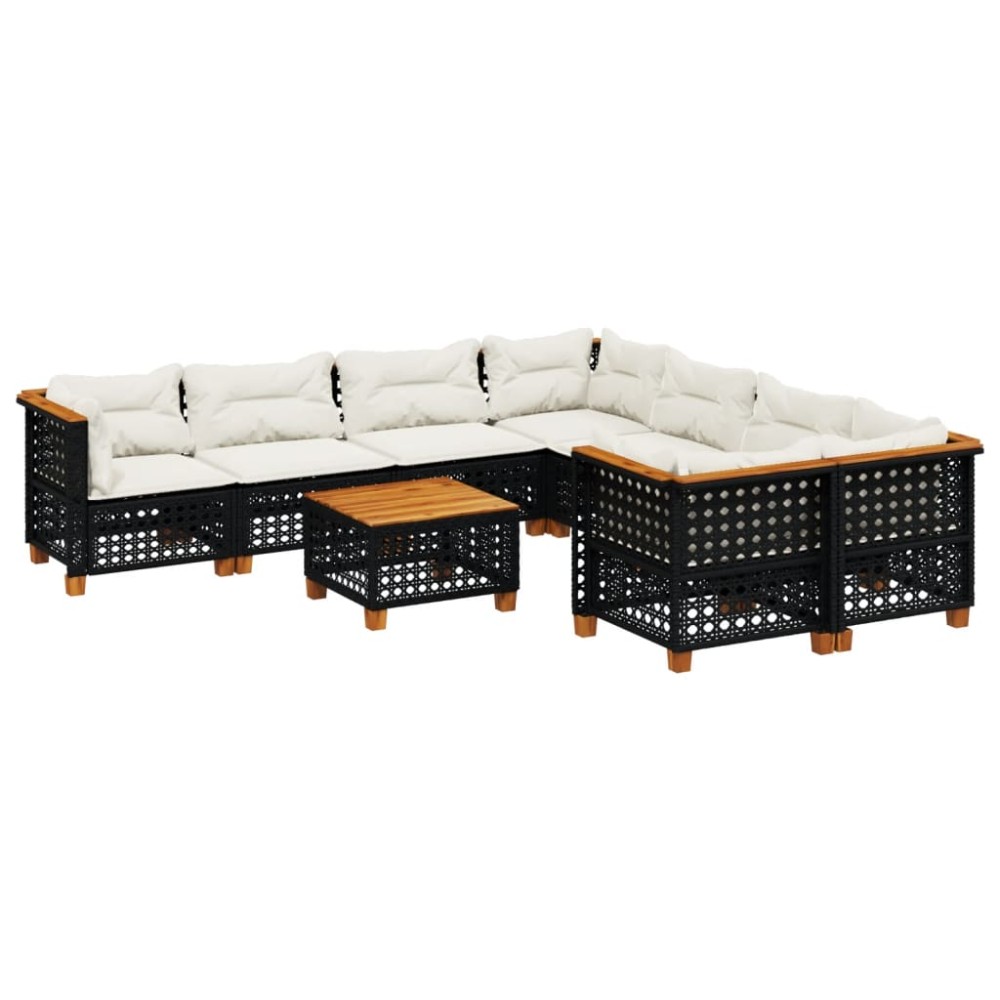 vidaXL Set mobilier de grădină cu perne, 9 piese, negru, poliratan