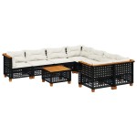 vidaXL Set mobilier de grădină cu perne, 9 piese, negru, poliratan