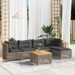 vidaXL Set mobilier grădină cu perne, 6 piese, gri, poliratan vidaXL Set mobilier grădină cu perne, 6 piese, gri, poliratan