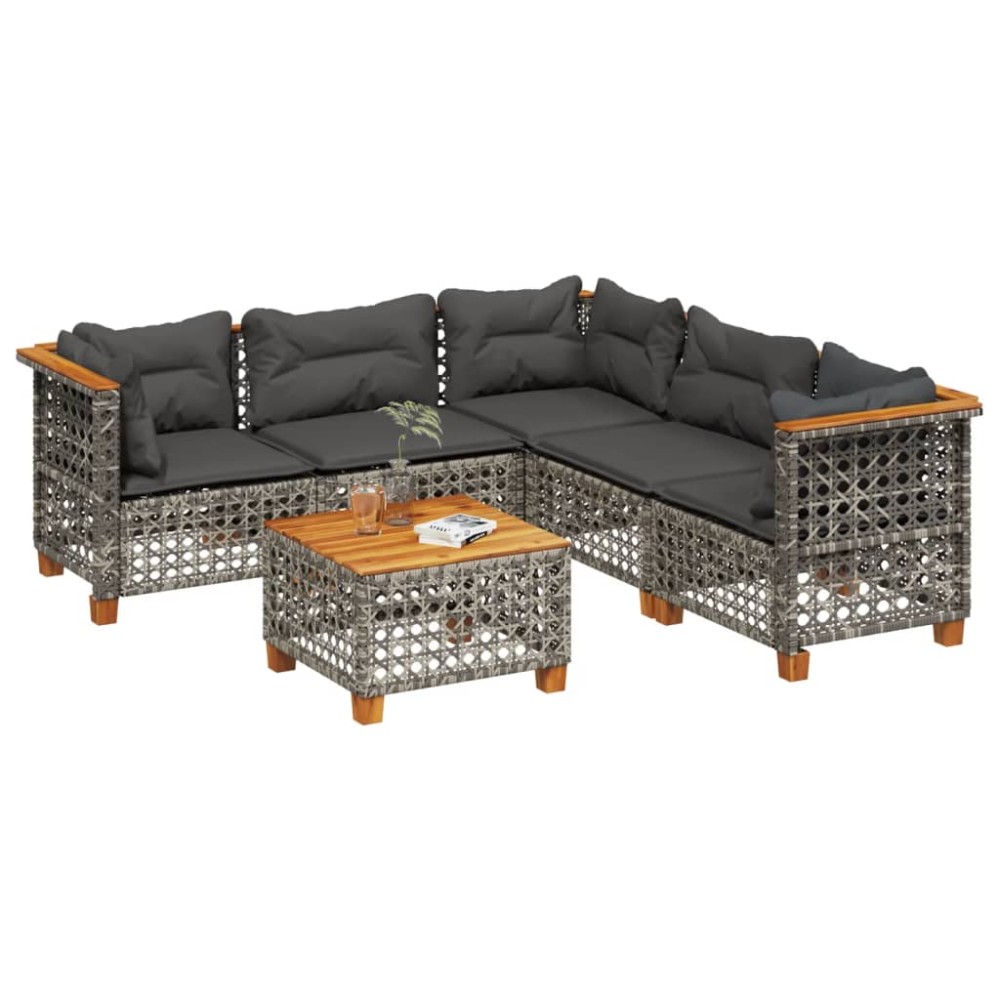 vidaXL Set mobilier grădină cu perne, 6 piese, gri, poliratan