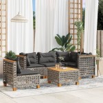 vidaXL Set mobilier grădină cu perne, 6 piese, gri, poliratan