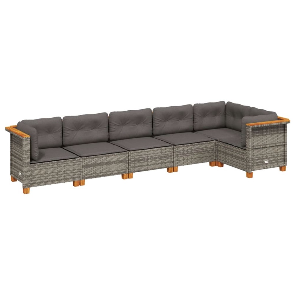 vidaXL Set mobilier grădină cu perne, 6 piese, gri, poliratan