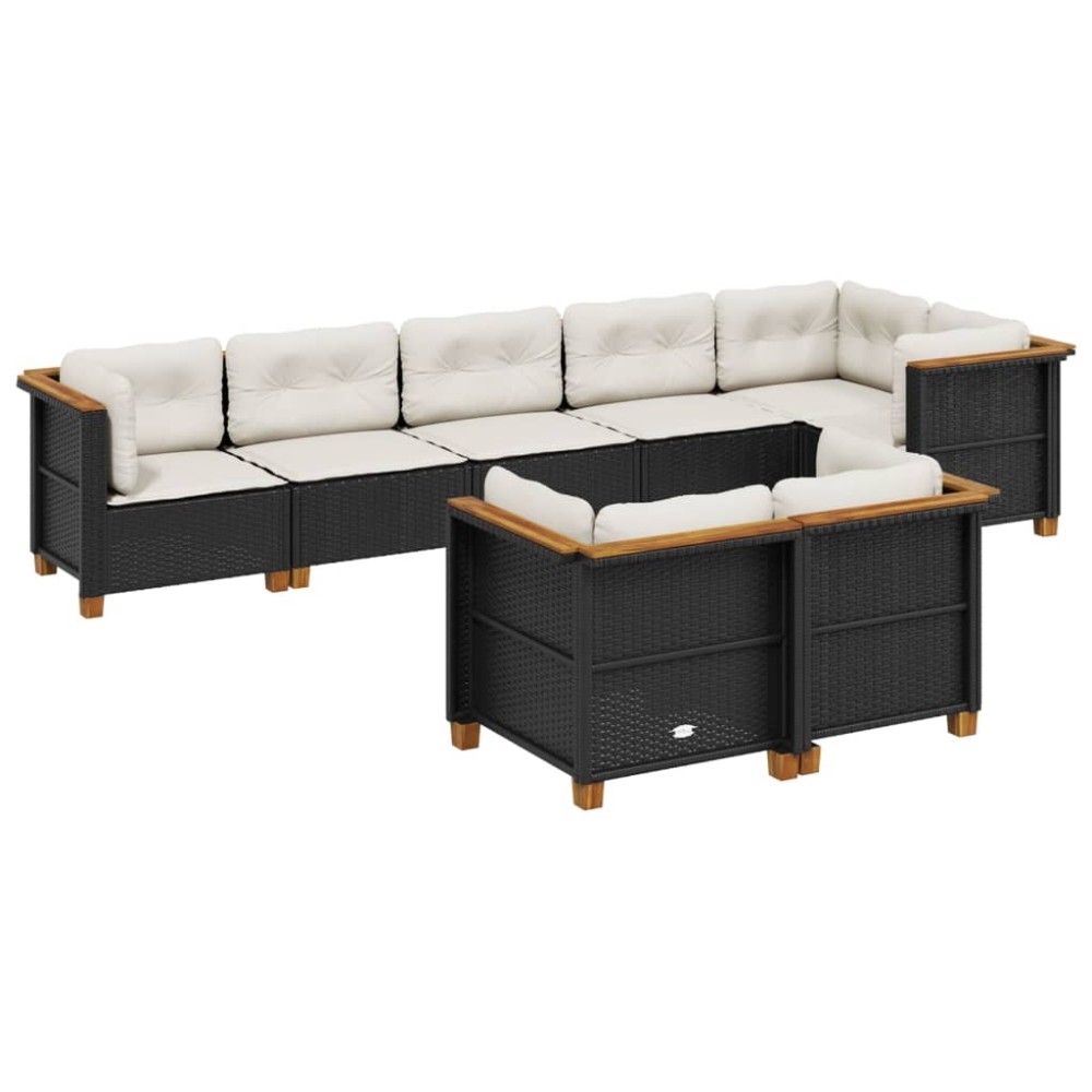 vidaXL Set mobilier de grădină cu perne, 8 piese, negru, poliratan