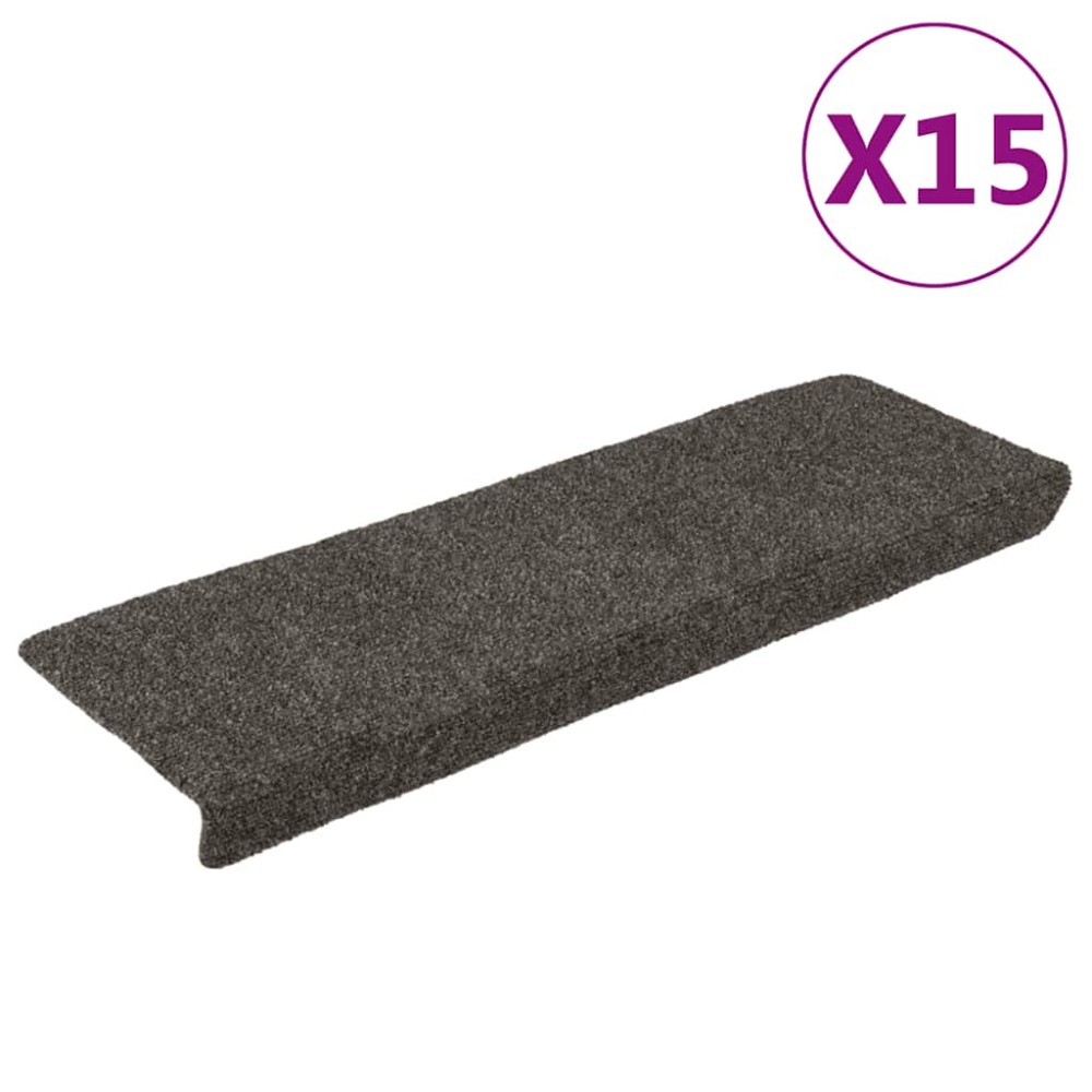 vidaXL Covorașe autoadezive pentru scări, 15 buc., 65x21x4 cm, antracit, cu margine dreptunghiulară