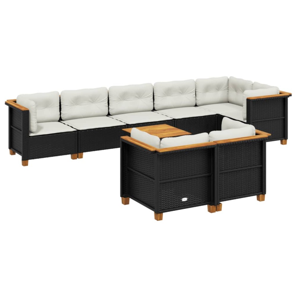 vidaXL Set mobilier de grădină cu perne, 9 piese, negru, poliratan
