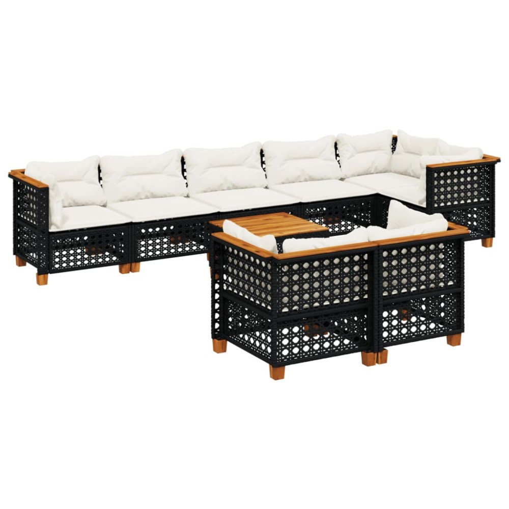 vidaXL Set mobilier de grădină cu perne, 9 piese, negru, poliratan