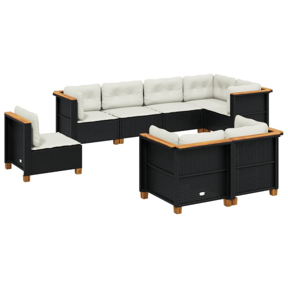 vidaXL Set mobilier de grădină cu perne, 8 piese, negru, poliratan