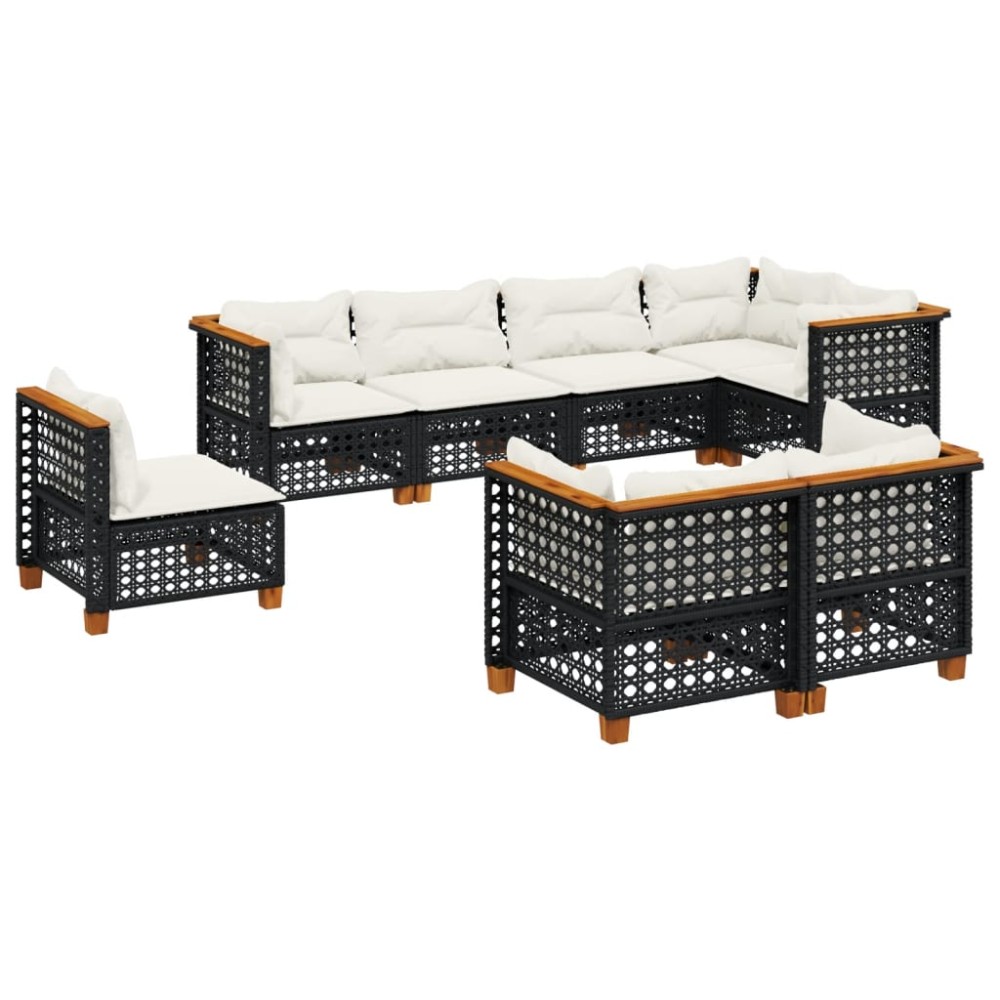 vidaXL Set mobilier de grădină cu perne, 8 piese, negru, poliratan