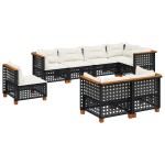 vidaXL Set mobilier de grădină cu perne, 8 piese, negru, poliratan