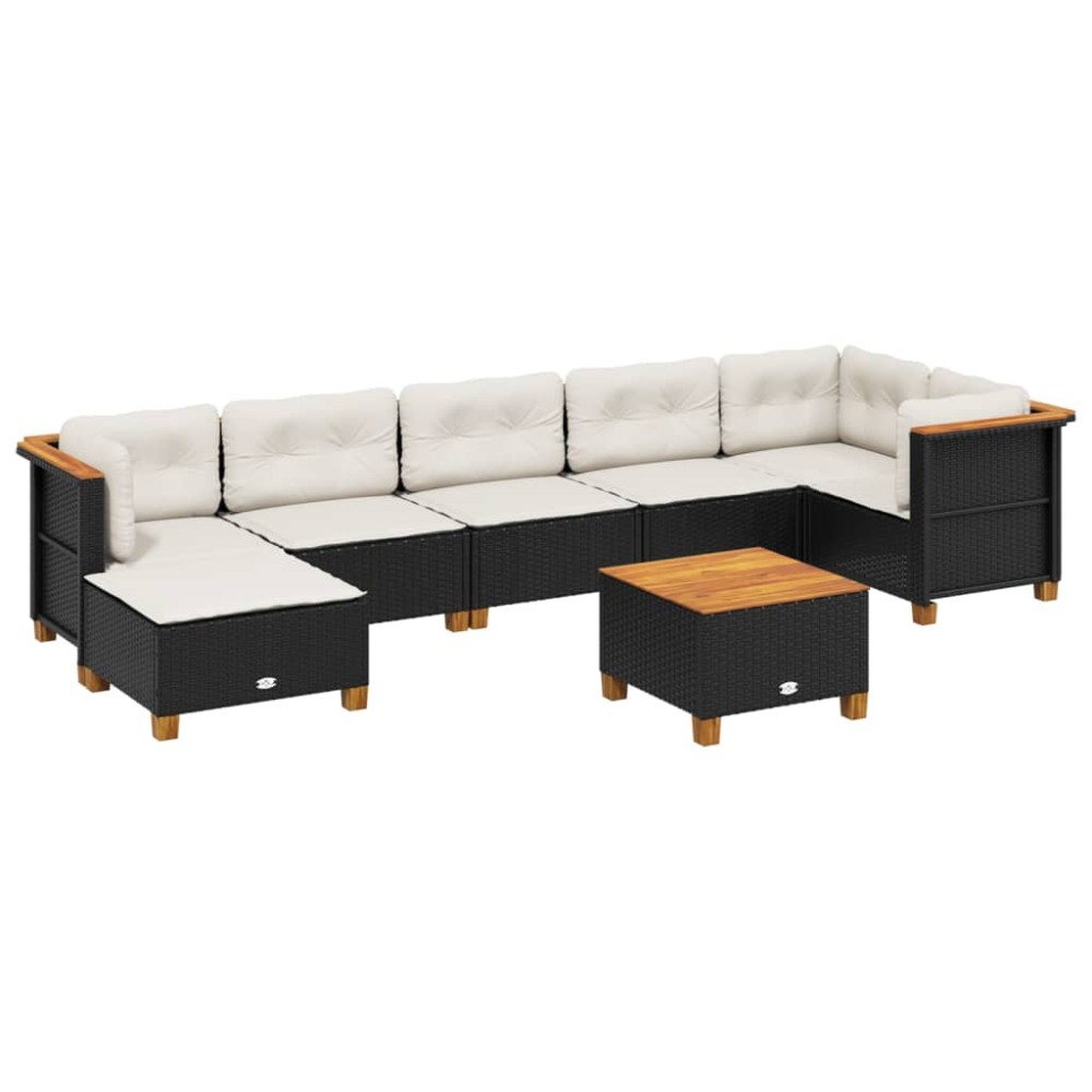 vidaXL Set mobilier de grădină cu perne, 8 piese, negru, poliratan